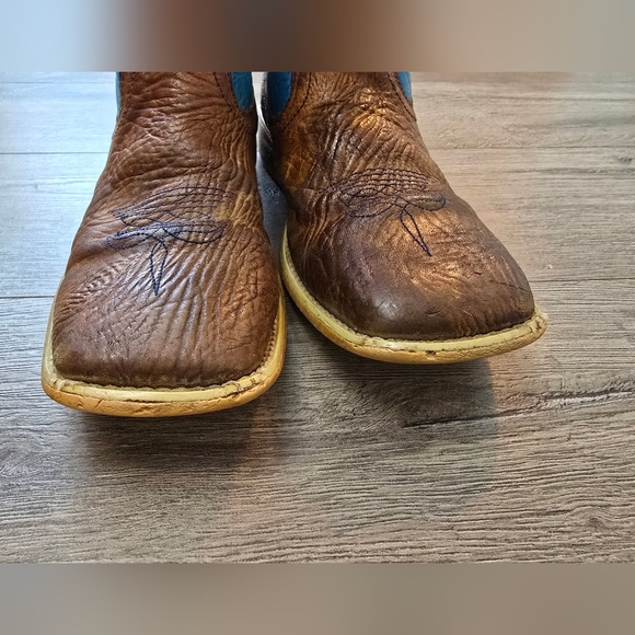 Twisted X Kids Cognac Bullhide & Neon Blue Hooey Western Cowboy Boots Kids 4 - Picture 3 of 12
